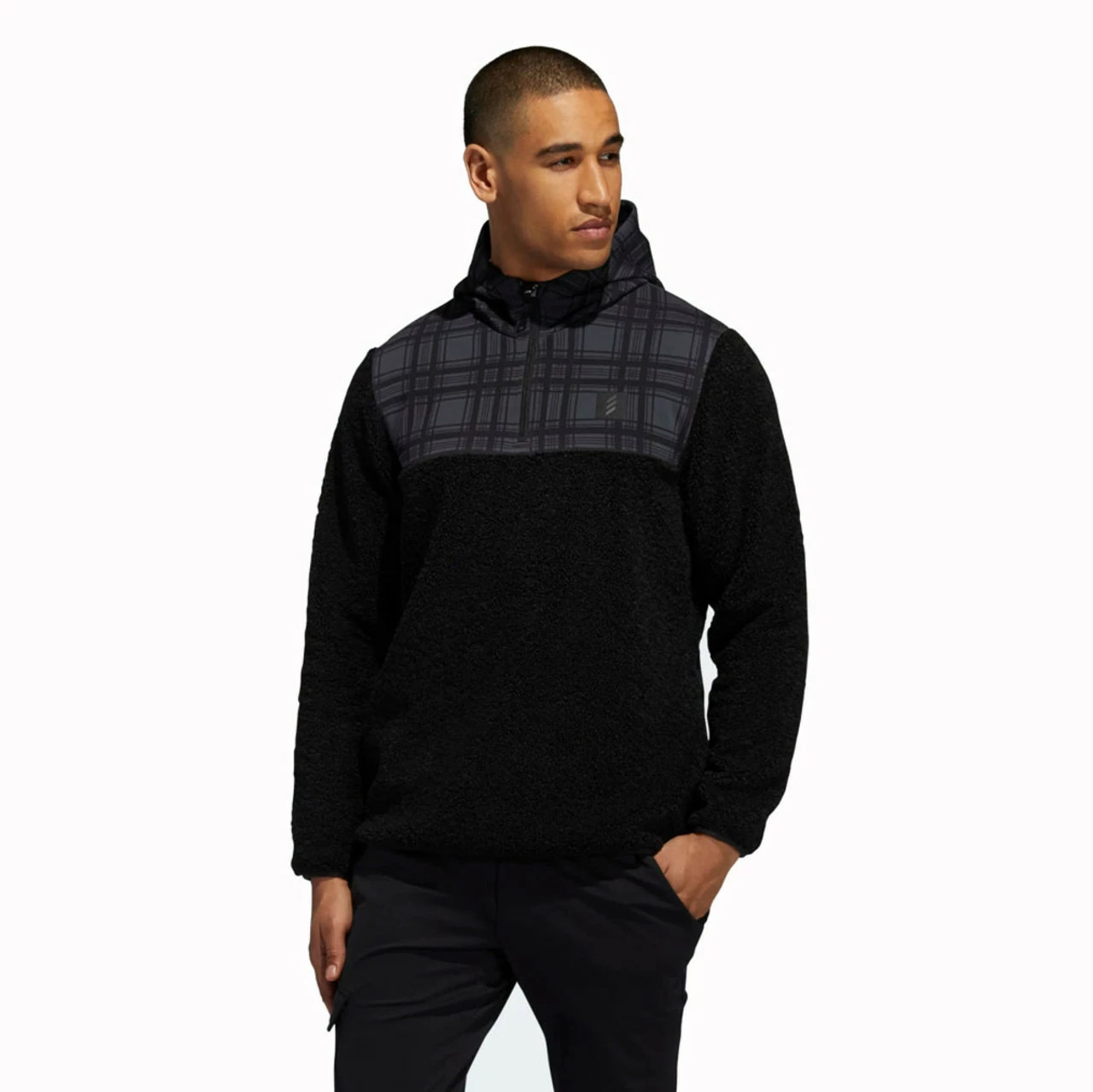 ADIDAS AdiCross Sherpa Plaid 1/4 Zip Sweater 1 ADIDAS AdiCross Sherpa Plaid 1/4 Zip Sweater