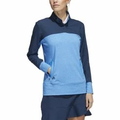 ADIDAS Women's Colorblock Quarter Snap Jacket -Golf Bag Sales adidas womens colorblock quarter snap jacket blue rush 01 16480.1676583506