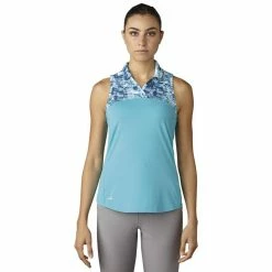 ADIDAS Women's Printed Sport Mesh Sleeveless Polo -Golf Bag Sales adidas womens printed sport mesh sleeveless polo energy blue 01 05878.1633461092