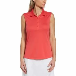 Callaway Women's Solid Knit Sleeveless Polo -Golf Bag Sales callaway womens solid knit sleeveless polo geranium 01 45683.1656597778