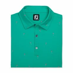 FootJoy 18 Holes Print Lisle Self Collar Polo -Golf Bag Sales footjoy 18 holes print lisle self collar polo sea green 04 43734.1673902812