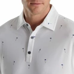 FootJoy 18 Holes Print Lisle Self Collar Polo -Golf Bag Sales footjoy 18 holes print lisle self collar polo white 03 25484.1673905733