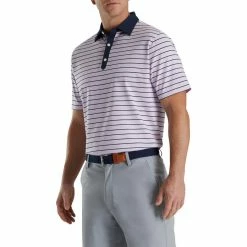 FootJoy Accented Stripe Lisle Self Collar Polo -Golf Bag Sales footjoy accented stripe lisle self collar polo lavender white navy 01 89212.1673905424