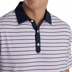 FootJoy Accented Stripe Lisle Self Collar Polo -Golf Bag Sales footjoy accented stripe lisle self collar polo lavender white navy 03 82088.1673906618