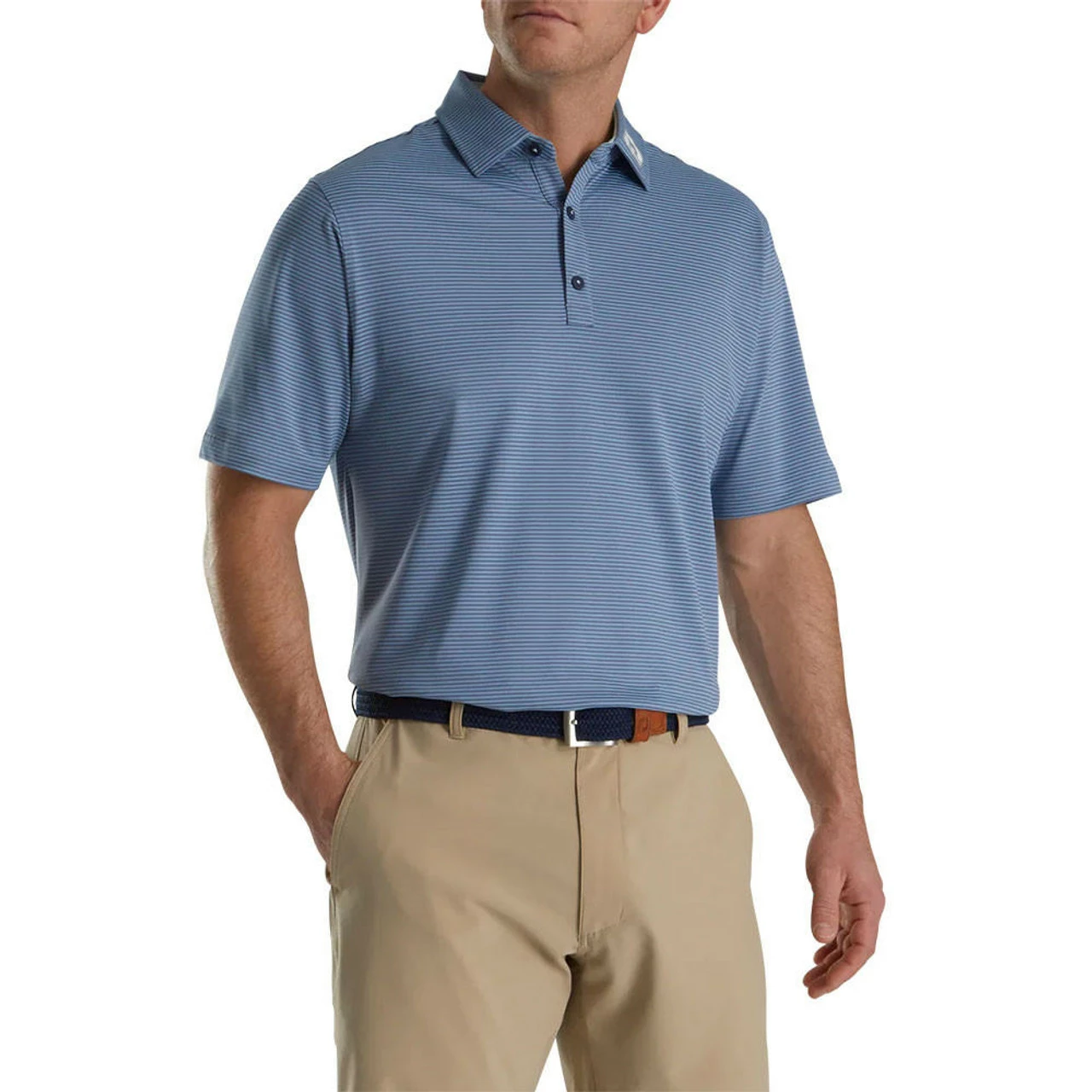 FootJoy Feeder Stripe Mix Stretch Pique Self Collar Polo - FJ Logo 1 FootJoy Feeder Stripe Mix Stretch Pique Self Collar Polo - FJ Logo