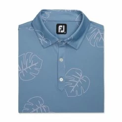 FootJoy Jungle Leaf Print Lisle Self Collar Polo -Golf Bag Sales footjoy jungle leaf print lisle self collar polo denim dusty purple 04 95390.1673904058