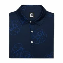 FootJoy Jungle Leaf Print Lisle Self Collar Polo -Golf Bag Sales footjoy jungle leaf print lisle self collar polo navy tonal 04 36166.1673905024