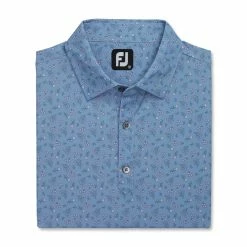 FootJoy Mini Floral Print Lisle Self Collar Polo -Golf Bag Sales footjoy mini floral print lisle self collar polo denim dusty purple azure 04 65445.1673907382