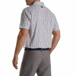 FootJoy Mini Floral Print Lisle Self Collar Polo -Golf Bag Sales footjoy mini floral print lisle self collar polo white watermelon sea green 02 90603.1673905243