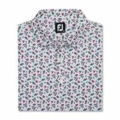 FootJoy Mini Floral Print Lisle Self Collar Polo -Golf Bag Sales footjoy mini floral print lisle self collar polo white watermelon sea green 04 47884.1673905956