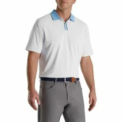 FootJoy Solid Stretch Pique With Stripe Placket Knit Collar Polo -Golf Bag Sales footjoy solid stretch pique with stripe placket knit collar polo white 01 13309.1673901099