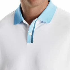 FootJoy Solid Stretch Pique With Stripe Placket Knit Collar Polo -Golf Bag Sales footjoy solid stretch pique with stripe placket knit collar polo white 03 99963.1673900360