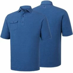 FootJoy Spun Poly Chest Pocket Polo - Self Collar - Closeout -Golf Bag Sales footjoy spun poly chest pocket polo self collar heather indigo 01 22965.1632420481