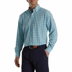 FootJoy Stretch Woven Gingham Shirt -Golf Bag Sales footjoy stretch woven gingham shirt denim azure 01 47139.1671654467