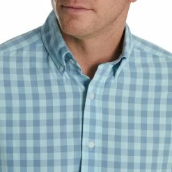 FootJoy Stretch Woven Gingham Shirt -Golf Bag Sales footjoy stretch woven gingham shirt denim azure 03 97157.1671653915