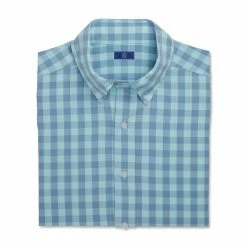 FootJoy Stretch Woven Gingham Shirt -Golf Bag Sales footjoy stretch woven gingham shirt denim azure 04 76832.1671652269