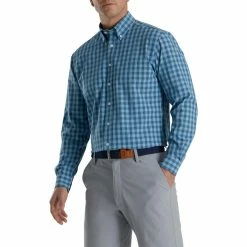 FootJoy Stretch Woven Gingham Shirt -Golf Bag Sales footjoy stretch woven gingham shirt dusk blue ink 01 07717.1671652790