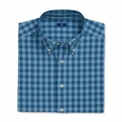 FootJoy Stretch Woven Gingham Shirt -Golf Bag Sales footjoy stretch woven gingham shirt dusk blue ink 04 20599.1671652256