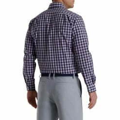 FootJoy Stretch Woven Gingham Shirt -Golf Bag Sales footjoy stretch woven gingham shirt lavender navy 02 80400.1671652156