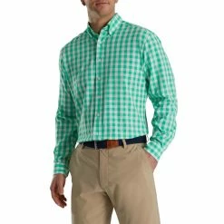 FootJoy Stretch Woven Gingham Shirt -Golf Bag Sales footjoy stretch woven gingham shirt light sea green white 01 99785.1671652971
