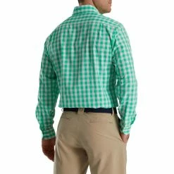 FootJoy Stretch Woven Gingham Shirt -Golf Bag Sales footjoy stretch woven gingham shirt light sea green white 02 77187.1671651623