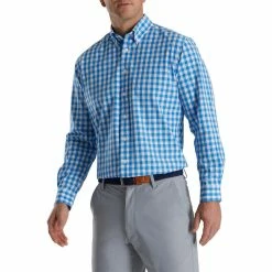 FootJoy Stretch Woven Gingham Shirt -Golf Bag Sales footjoy stretch woven gingham shirt white royal 01 17458.1671654226