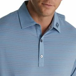 FootJoy Trio Stripe Lisle Self Collar Polo - FJ Logo -Golf Bag Sales footjoy trio stripe lisle self collar polo fj logo denim 03 33900.1676581388
