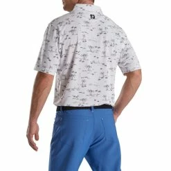 FootJoy Tropic Golf Print Lisle Self Collar Polo -Golf Bag Sales footjoy tropic golf print lisle self collar polo white black 02 99642.1673902535