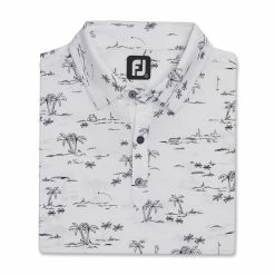 FootJoy Tropic Golf Print Lisle Self Collar Polo -Golf Bag Sales footjoy tropic golf print lisle self collar polo white black 04 49339.1673906903