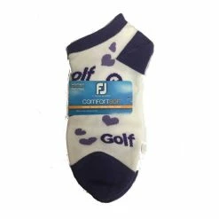 FootJoy Women's ComfortSof Low Cut Heart Print Fashion Sock -Golf Bag Sales footjoy womens comfortsof low cut heart print fashion sock white purple 01 55872.1671656280