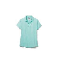 FootJoy Women's Open Placket Space Dye Polo -Golf Bag Sales footjoy womens open placket space dye polo aquamarine white 01 90386.1631902166