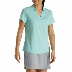 FootJoy Women's Open Placket Space Dye Polo -Golf Bag Sales footjoy womens open placket space dye polo aquamarine white 02 54391.1631902166