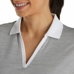 FootJoy Women's Open Placket Space Dye Polo -Golf Bag Sales footjoy womens open placket space dye polo grey white 04 86780.1631902167