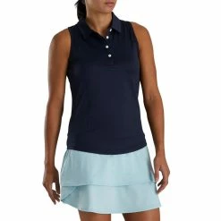 FootJoy Women's Ribbed Sleeveless Polo -Golf Bag Sales footjoy womens ribbed sleeveless polo navy 02 61952.1676595166