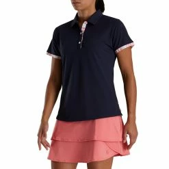 FootJoy Women's Watercolor Trim Polo -Golf Bag Sales footjoy womens watercolor trim polo navy 02 28703.1676593851