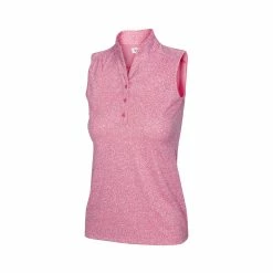 Greg Norman Women's Heathered Dot Sleeveless Polo -Golf Bag Sales greg norman womens heathered dot sleeveless polo coral guava 01 38371.1651765028
