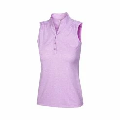 Greg Norman Women's Heathered Dot Sleeveless Polo -Golf Bag Sales greg norman womens heathered dot sleeveless polo primrose 01 02980.1651765028