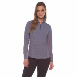 IBKUL Mini Check Long Sleeve Zip Mock -Golf Bag Sales ibkul mini check long sleeve zip mock black 01 25329.1676583140