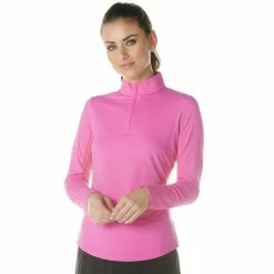 IBKUL Solid Long Sleeve Mock -Golf Bag Sales ibkul solid long sleeve mock hot pink 01 96135.1633113437