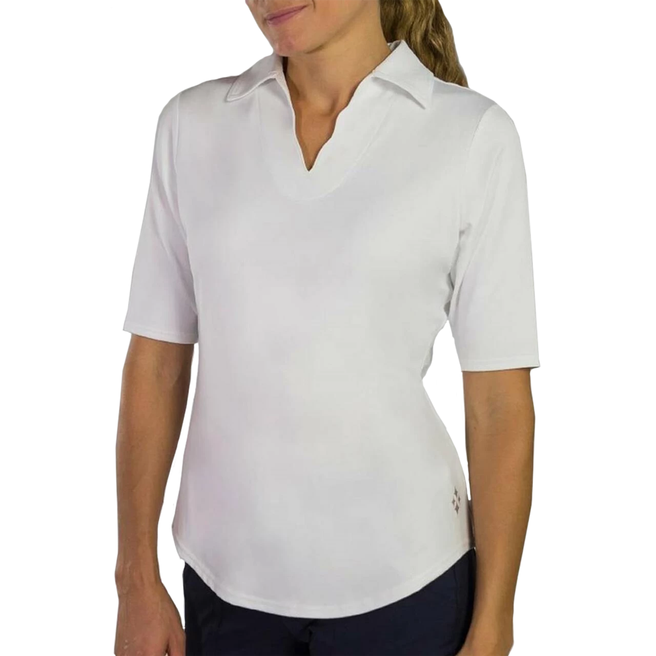Jofit Scallop 1/2 Sleeve Polo - White 1 Jofit Scallop 1/2 Sleeve Polo - White
